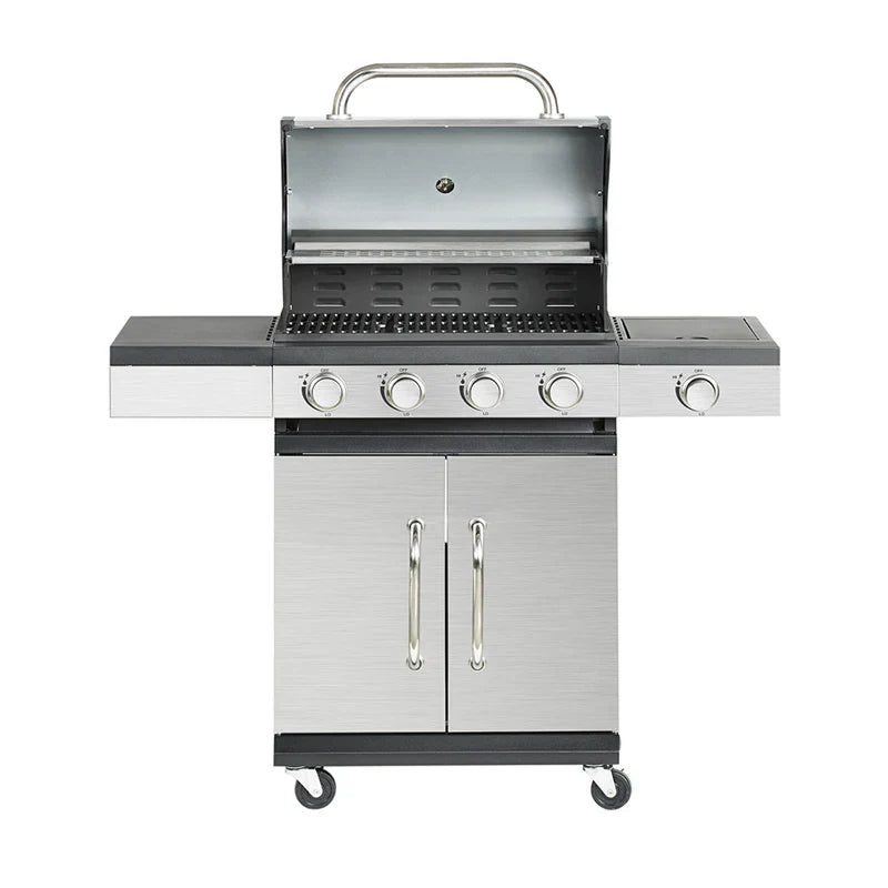 HKM-646611 4-Burner Portable Propane Gas Grill with Trolley for Outdoor Cooking