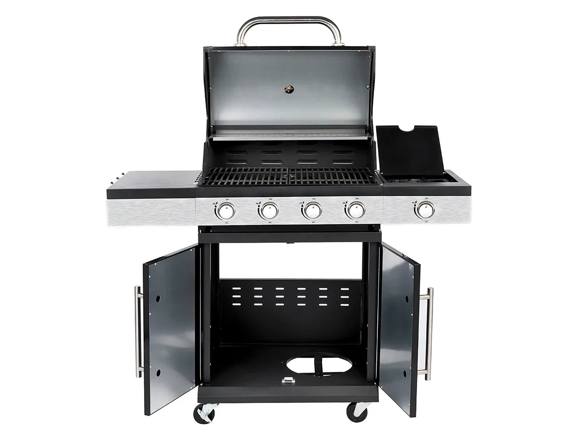 HKM-646611 4-Burner Portable Propane Gas Grill with Trolley for Outdoor Cooking