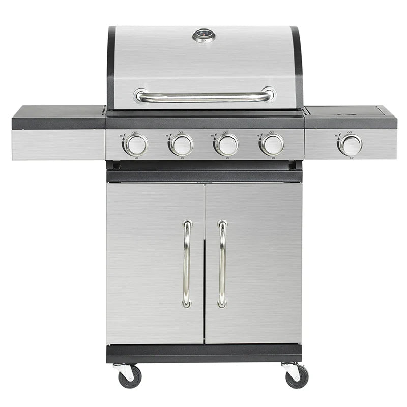 HKM-646611 4-Burner Portable Propane Gas Grill with Trolley for Outdoor Cooking
