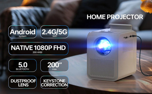 HKM-646611 Portable 4K Projector with Built-in Battery for Home, Office, and Outdoor Use, 3D & HD Compatible