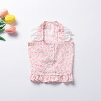 HKM-6466621 Bichon Teddy Dog Skirt in Yellow and Pink Flower Patterns for Spring and Summer