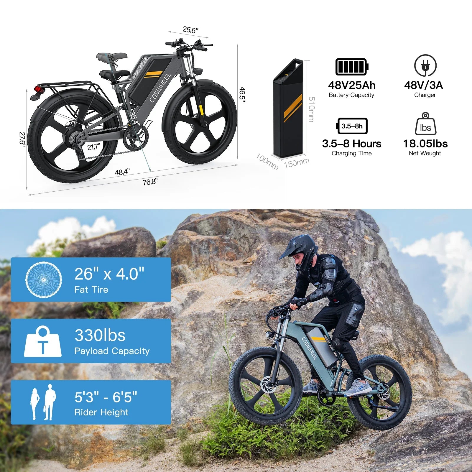 HKM-646803 Lightweight Folding Electric Bike 26 Inch, 48V 25Ah, 750W-1500W, Aluminum Alloy Frame, Hydraulic Disc Brake