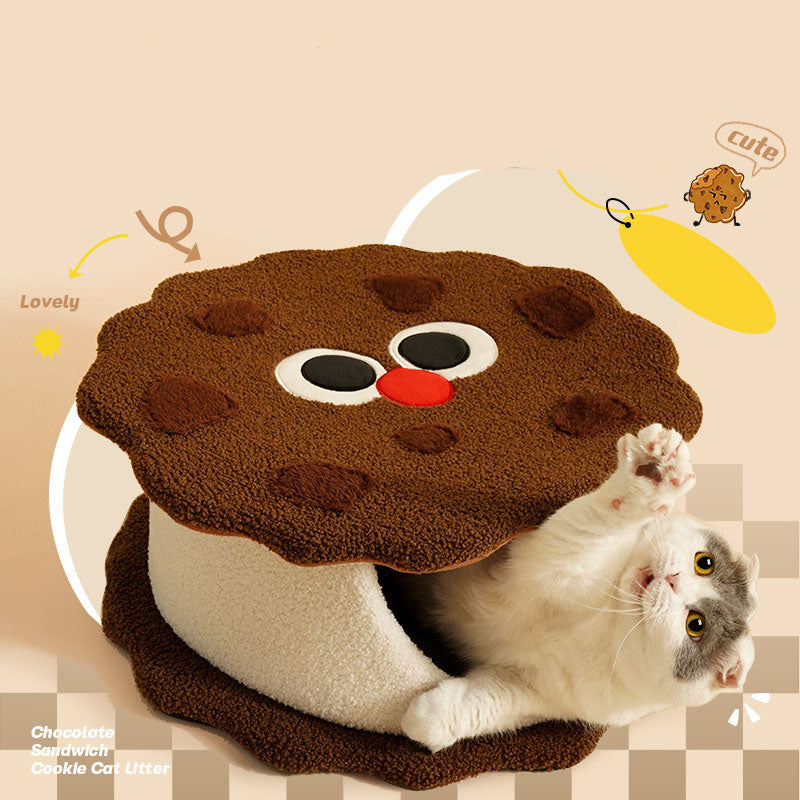 HKM-6469309 Cozy Sandwich Cookie-Shaped Cat Bed for Warm Autumn and Winter Comfort