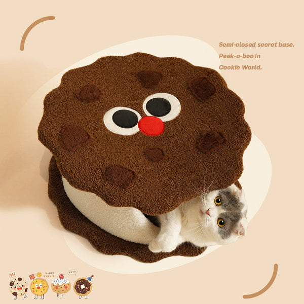 HKM-6469309 Cozy Sandwich Cookie-Shaped Cat Bed for Warm Autumn and Winter Comfort