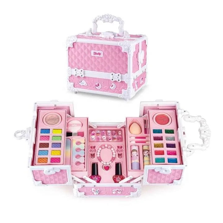 HKM-646931 Kids Pretend Play Makeup Set in Suitcase - Real Cosmetics Kit for Girls Ages 2-7