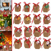 HKM-647059 24 Pcs Christmas Treat Boxes with Cards and Ribbons - Santa, Elf, Snowman, and Christmas Tree Designs