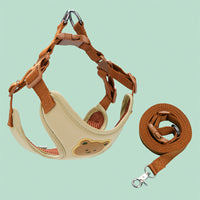 HKM-6471613 Bear Head Polyester Chest Strap Dog Leash - Red, Black, Green, Beige