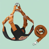 HKM-6471613 Bear Head Polyester Chest Strap Dog Leash - Red, Black, Green, Beige