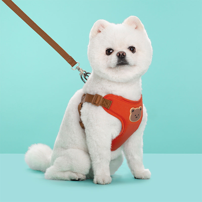 HKM-6471613 Bear Head Polyester Chest Strap Dog Leash - Red, Black, Green, Beige