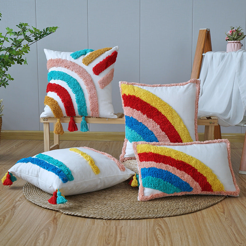 HKM-647251 Rainbow Tufted Pillowcase Collection - Embroidered Fashion Design in Multiple Sizes