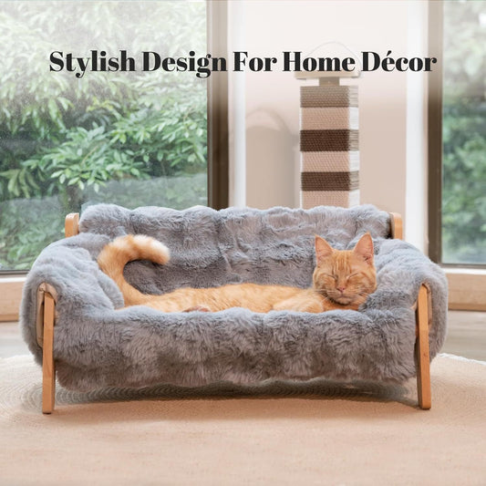 HKM-6475837 Wooden Cat Sofa with Removable Washable Cotton Cover for All-Season Comfort