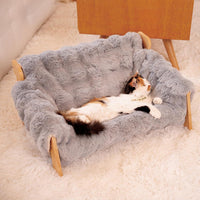 HKM-6475837 Wooden Cat Sofa with Removable Washable Cotton Cover for All-Season Comfort