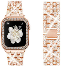 HKM-647635 Diamond Metal Strap Protective Cover for Apple Watch - Compatible with 38mm, 40mm, 42mm, and 44mm Models