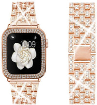 HKM-647635 Diamond Metal Strap Protective Cover for Apple Watch - Compatible with 38mm, 40mm, 42mm, and 44mm Models