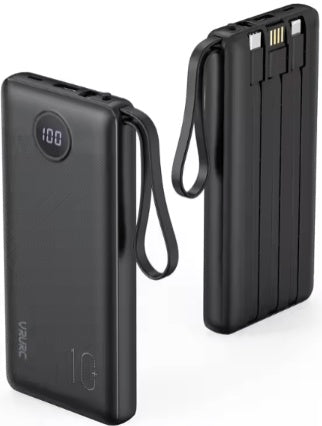 HKM-647635 Slim Multi-Device Power Bank with Built-in Cables - 10000mAh Capacity, LED Display, Charge 5 Devices