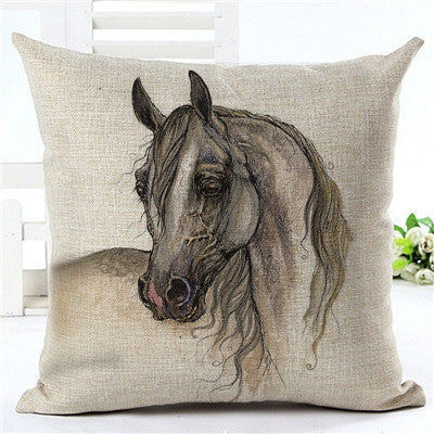 HKM-647699 Horse Pattern Decorative Pillowcase, 45cm x 45cm, Soft Blended Fabric