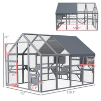 HKM-6477629 Outdoor Cat Enclosure with Waterproof Cover, Two Condos, and Six Platforms in Gray