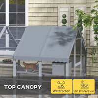HKM-6477629 Outdoor Cat Enclosure with Waterproof Cover, Two Condos, and Six Platforms in Gray