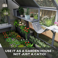 HKM-6477629 Outdoor Cat Enclosure with Waterproof Cover, Two Condos, and Six Platforms in Gray