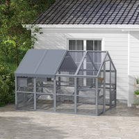 HKM-6477629 Outdoor Cat Enclosure with Waterproof Cover, Two Condos, and Six Platforms in Gray