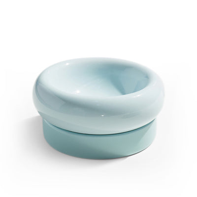 HKM-6477757 Mochi Ceramic Short-Leg Cat Bowl in Light Green and Pink, Medium Size