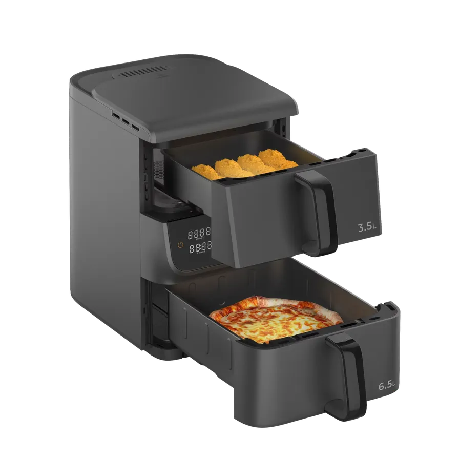 HKM-647827 10L Dual Core Air Fryer with Dual Heating Technology and Multiple Electronic Screens for Efficient Cooking
