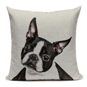 HKM-648083 Boston Terrier Head Tilt Pillow Cover - Square Linen/Cotton Cushion Case, 45x45CM