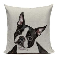 HKM-648083 Boston Terrier Head Tilt Pillow Cover - Square Linen/Cotton Cushion Case, 45x45CM