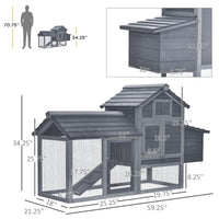 HKM-6481213 Compact 59" Elevated Chicken Coop with Nesting Box and Run, Suitable for Small Hens