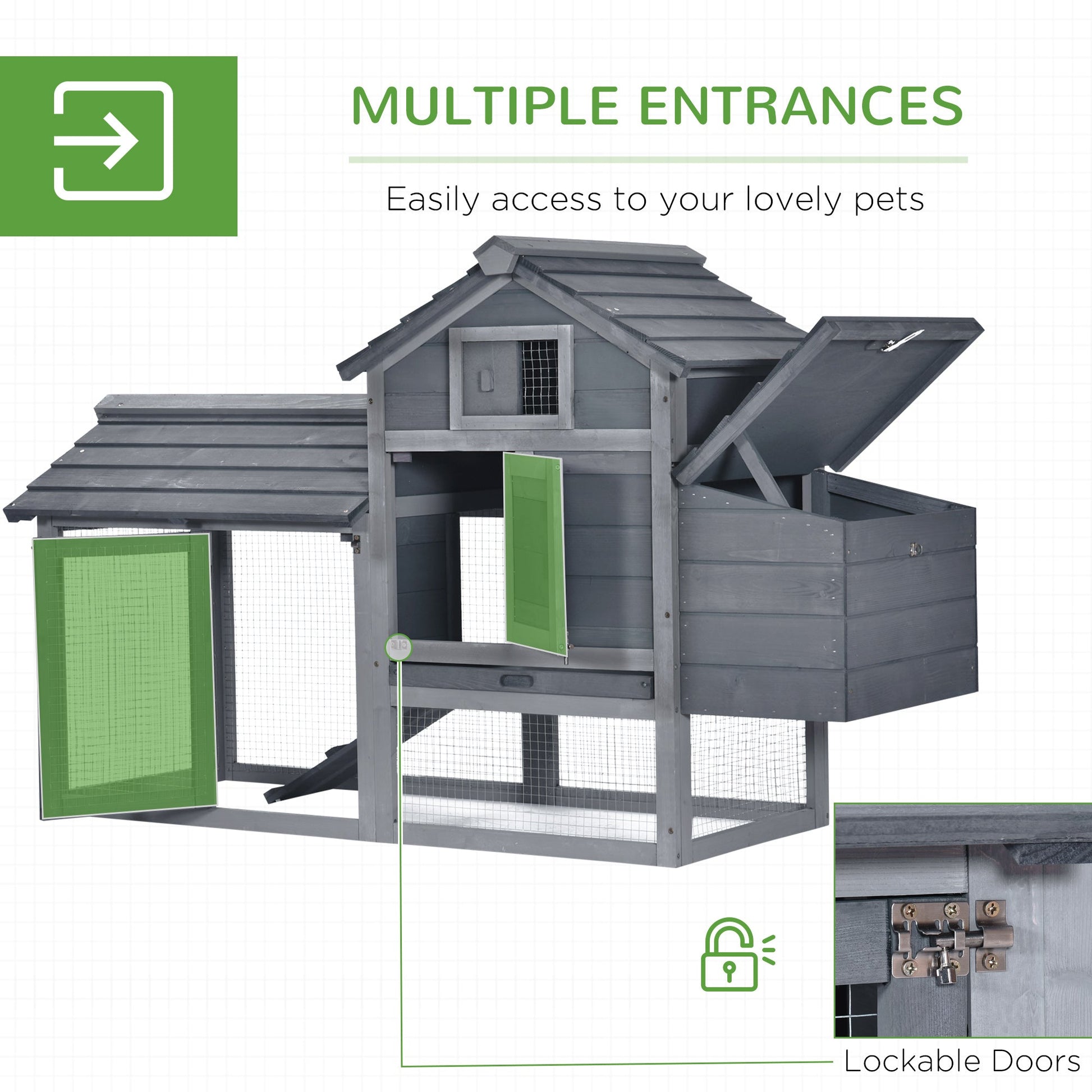 HKM-6481213 Compact 59" Elevated Chicken Coop with Nesting Box and Run, Suitable for Small Hens