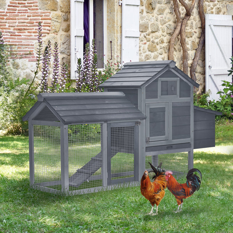 HKM-6481213 Compact 59" Elevated Chicken Coop with Nesting Box and Run, Suitable for Small Hens