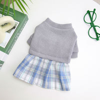 HKM-6482109 Wool Fabric Casual Dog Skirt and Pant Suit Set, Warm Pet Clothing