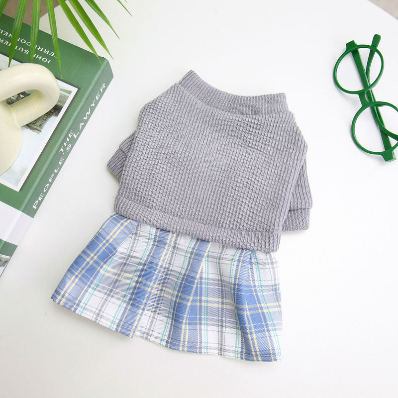 HKM-6482109 Wool Fabric Casual Dog Skirt and Pant Suit Set, Warm Pet Clothing