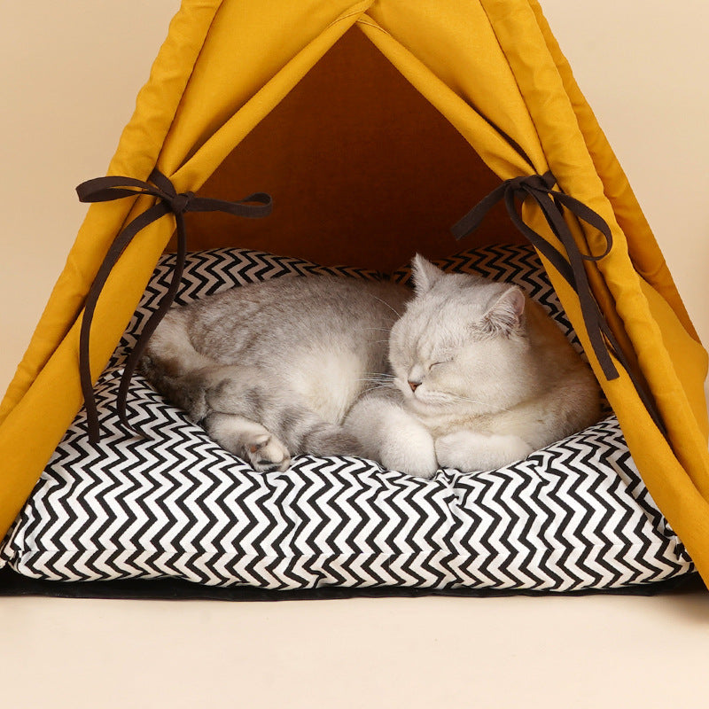 HKM-6482365 Sunset Yellow Cat Tent - Removable & Washable Semi-enclosed Bed for All Seasons