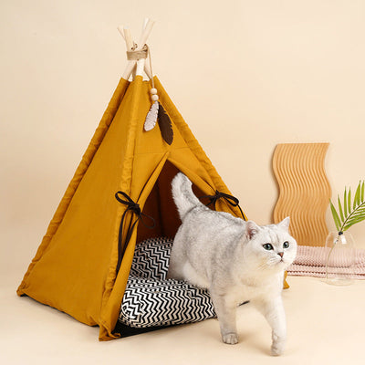 HKM-6482365 Sunset Yellow Cat Tent - Removable & Washable Semi-enclosed Bed for All Seasons