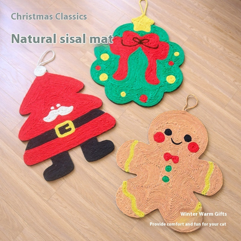 HKM-6483517 Christmas-Themed Sisal Mat Cat Scratch Board - Durable Hemp Rope Design