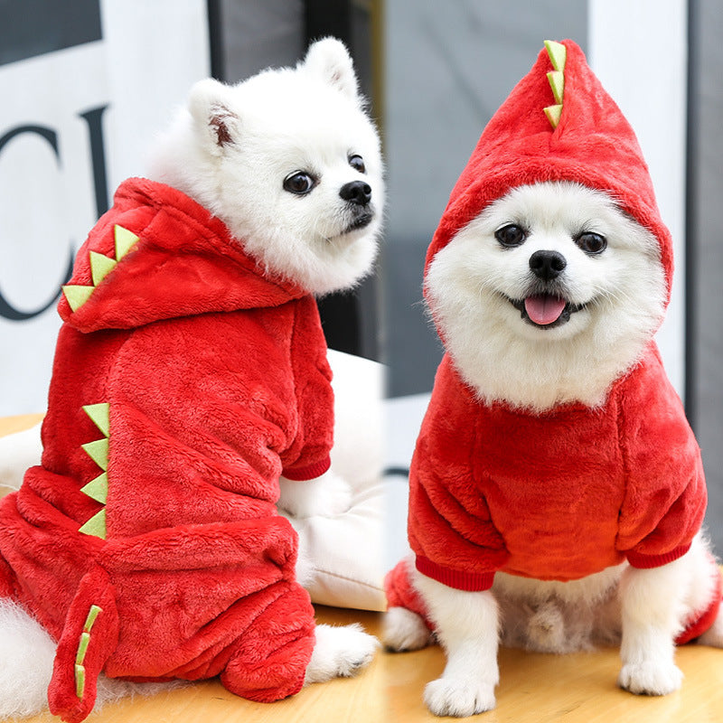 HKM-6483901 Cozy Coral Fleece Dog and Cat Clothes - Flannel Dinosaur & Tiger Designs, Multiple Sizes Available