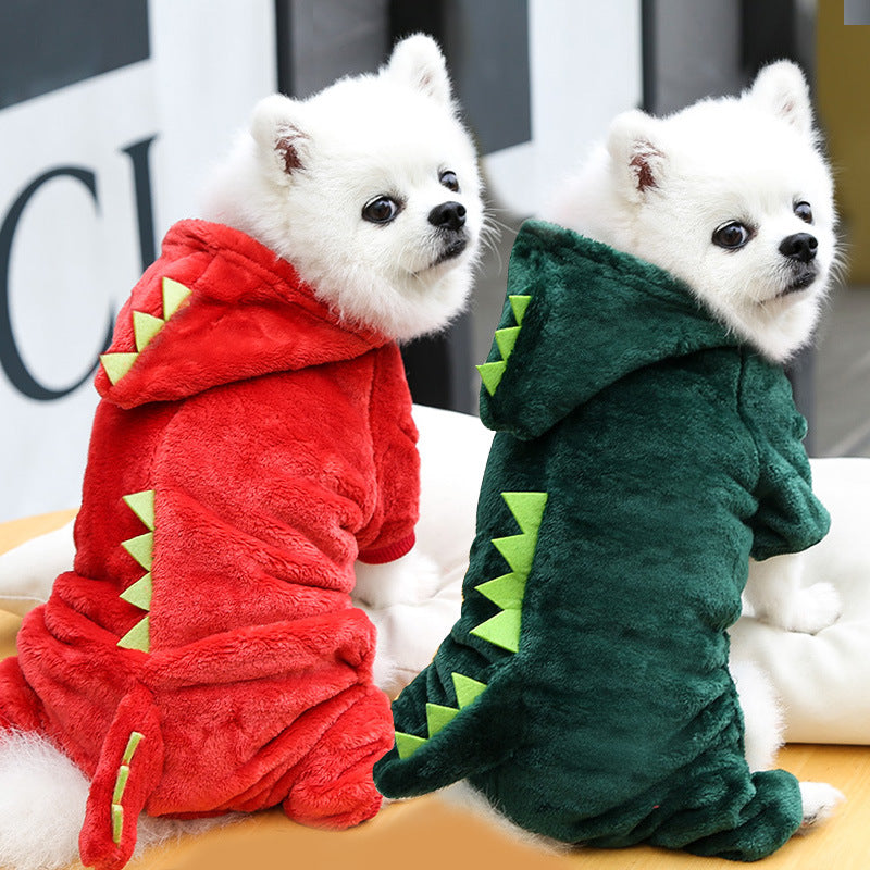 HKM-6483901 Cozy Coral Fleece Dog and Cat Clothes - Flannel Dinosaur & Tiger Designs, Multiple Sizes Available