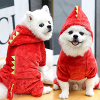 HKM-6483901 Cozy Coral Fleece Dog and Cat Clothes - Flannel Dinosaur & Tiger Designs, Multiple Sizes Available