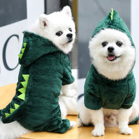HKM-6483901 Cozy Coral Fleece Dog and Cat Clothes - Flannel Dinosaur & Tiger Designs, Multiple Sizes Available