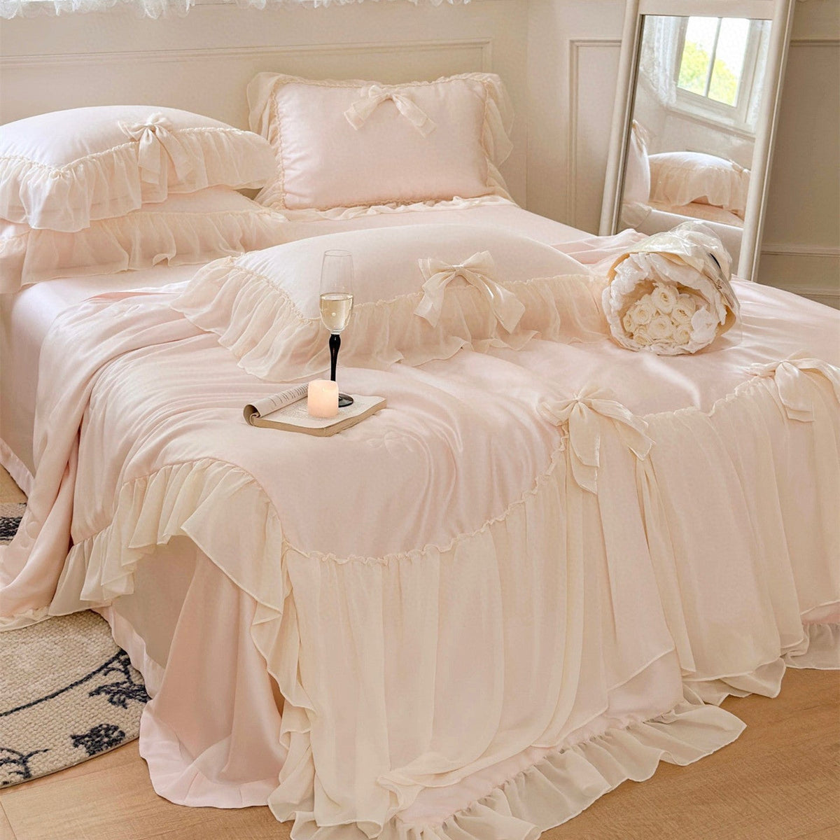 HKM-648403 Summer Cooling Duvet Set in Korean Style with Tencel Fabric and Ruffle Design