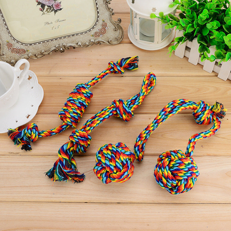HKM-6484157 Colorful Cotton Rope Dog Chew Toy for Pet Dental Health