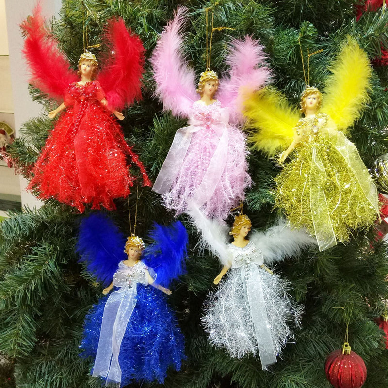 HKM-648531 Handmade Christmas Children's Cute Doll Plush Angel Pendant - 19cm Decorative Ornament in Red, Blue, Pink, Gold, Silver