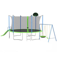 HKM-648595 12FT Trampoline with Slide, Swings, Basketball Hoop, and Safety Net for Kids and Adults