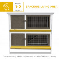 HKM-6486973 Dual-Level Rabbit Hutch with Waterproof Ramp and Outdoor Protection