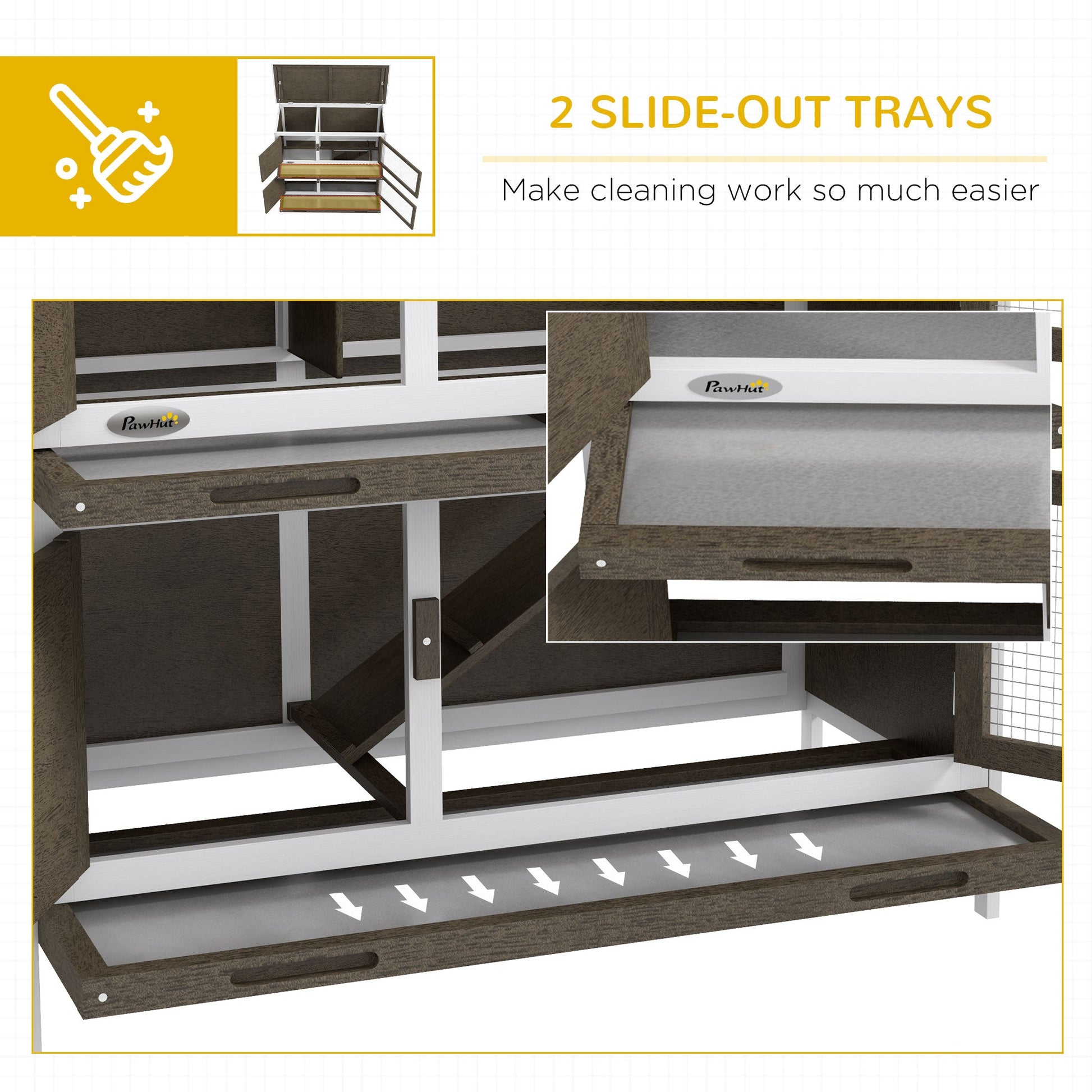 HKM-6486973 Dual-Level Rabbit Hutch with Waterproof Ramp and Outdoor Protection
