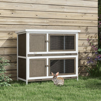 HKM-6486973 Dual-Level Rabbit Hutch with Waterproof Ramp and Outdoor Protection