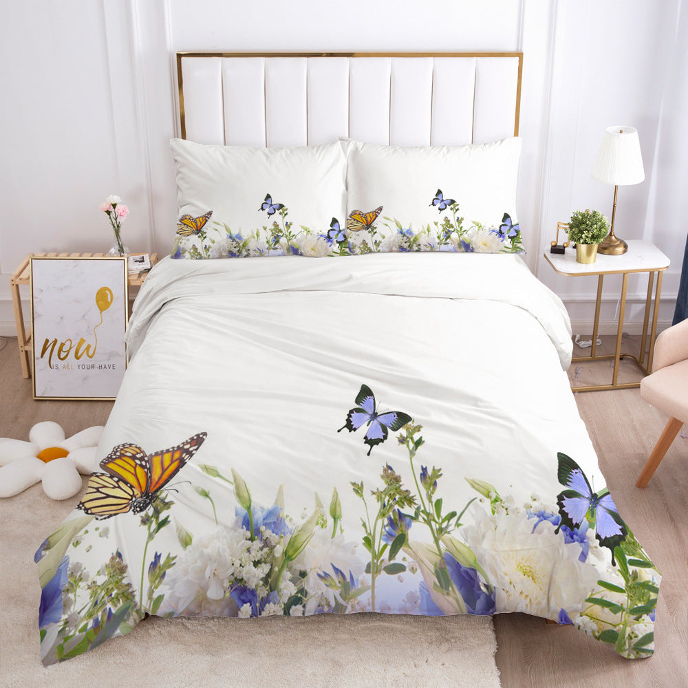 HKM-648723 Minimalist Digital Print Bedding Set in Simple White - Quilt Cover and Pillowcase