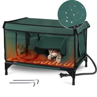 HKM-648723 Waterproof Heated Cat House with Insulated Shelter, Heating Pad, Anti-Chew Cord, 2 Doors & 3 Windows for Indoor/Outdoor Use