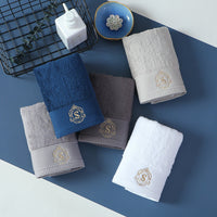 HKM-648979 Thickened Pure Cotton Towel - Soft and Absorbent - Available in Deep Blue, Elegant White, Dolphin Gray, Business Gray, and Dark Gray
